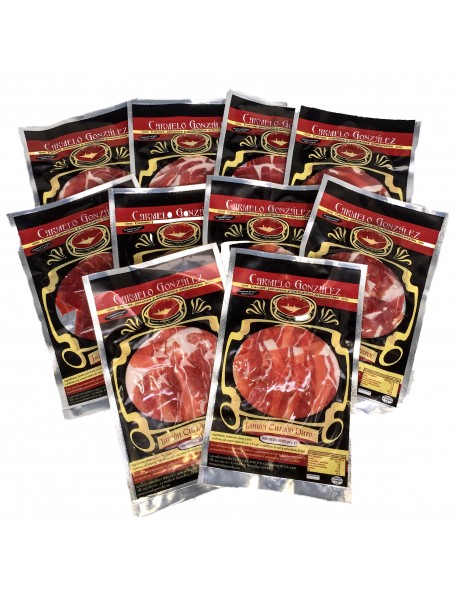 Loncheado elaborado de Jamón de Carmelo González Curado Duroc Gran Reserva de 8 Sobres al vacío de 300 gr./unid mas caja regalo