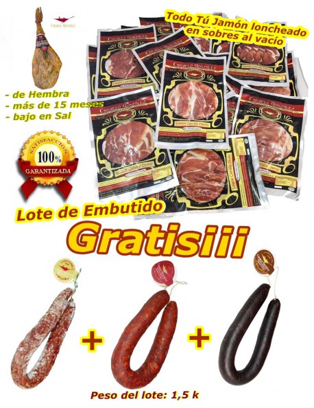 Jamón Bodega Reserva loncheado en sobres al vacío con Lote de Embutidos de Regalo 