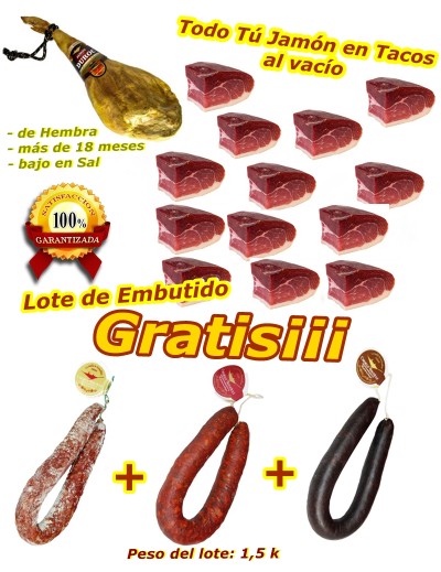 Jamón Duroc Gran Reserva en Tacos al vacío con Lote de Embutidos de Regalo 